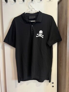 Philipp Plein Black Polo with Leather Logo Patch